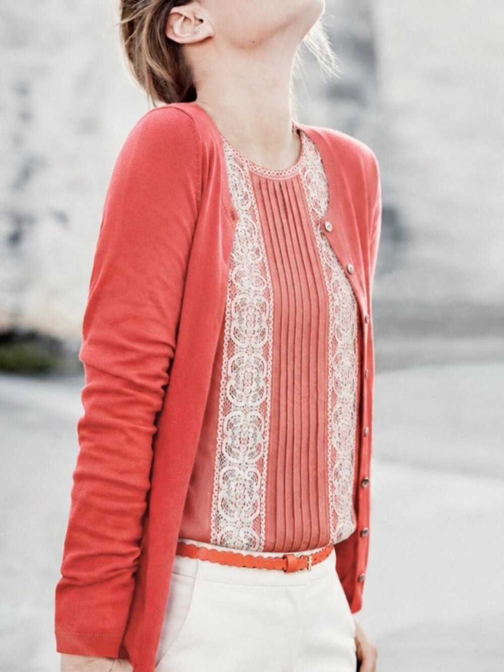 BLUE TASSEL: NWOT Cotton/Silk Coral Lace Tank